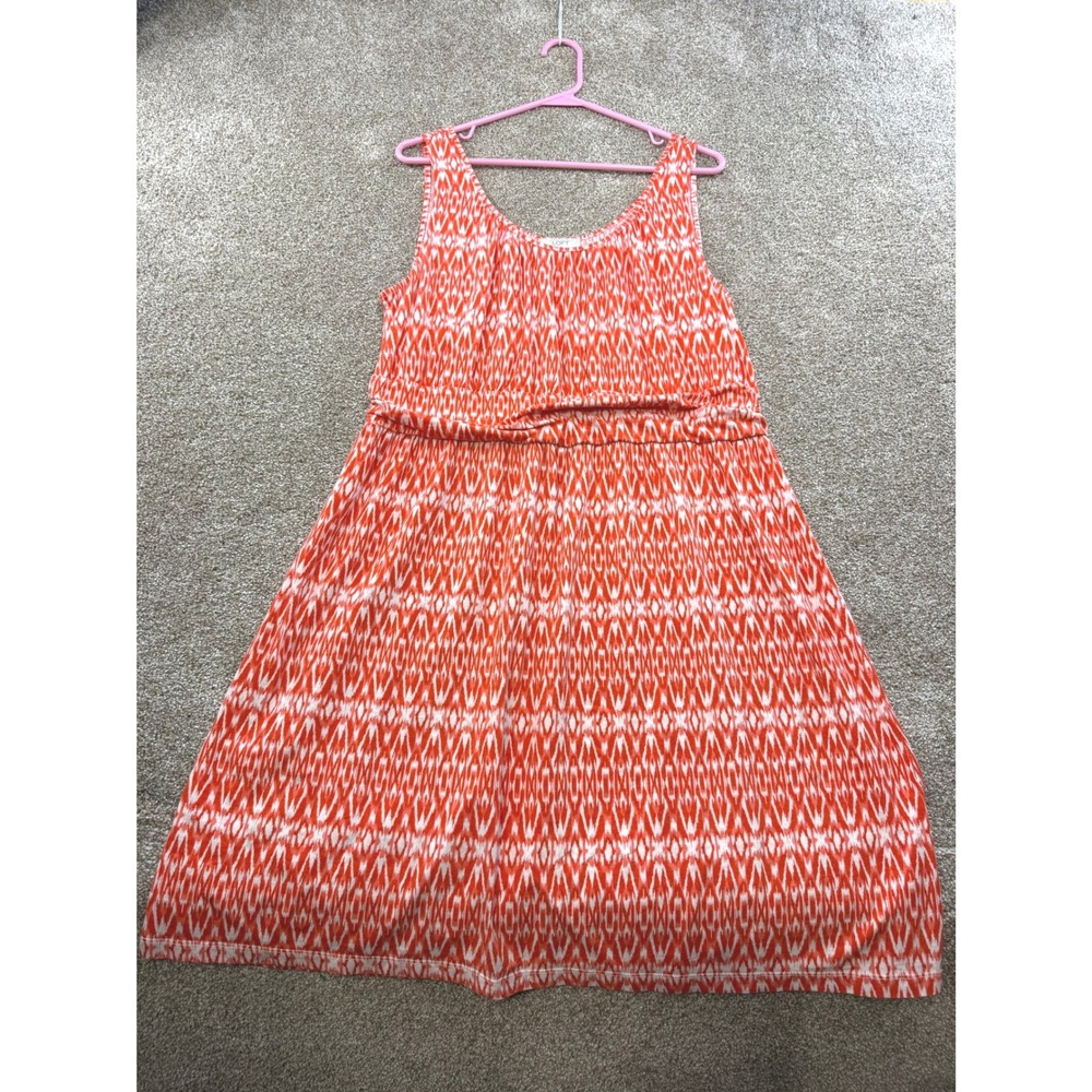 LOFT Womens XL Orange White Ikat Geometric Sleeveless Vibrant Stretch Knit Dress